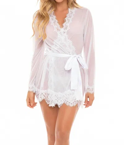 Oh La La Cheri Provence Eyelash Lace Robe With Sash And G-string Panty In White