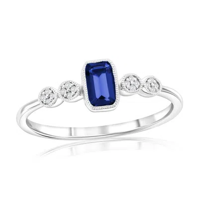Simona Sterling Silver, Lab-grown Sapphire And Natural Diamond Ring -0.34ct