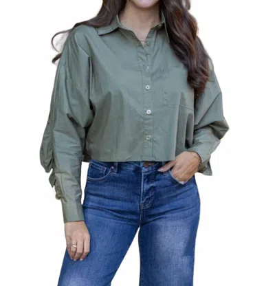 Forever Button Down Poplin Top In Olive In Green