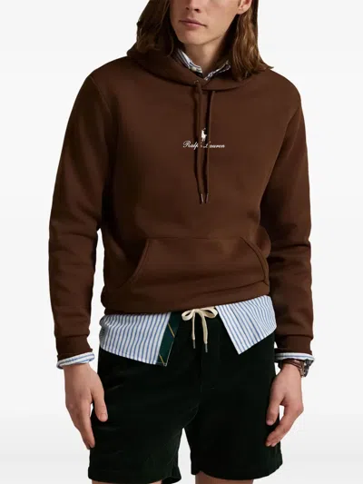 Polo Ralph Lauren Logo-embroidered Hoodie In Brown