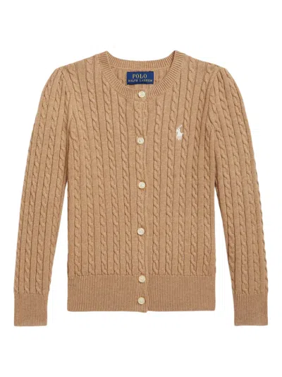 Polo Ralph Lauren Cable-knit Button-up Cardigan In Brown