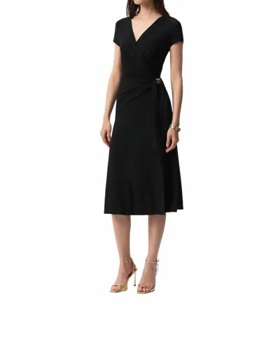 Joseph Ribkoff Cap Sleeve Faux Wrap Midi Dress In Black In Black