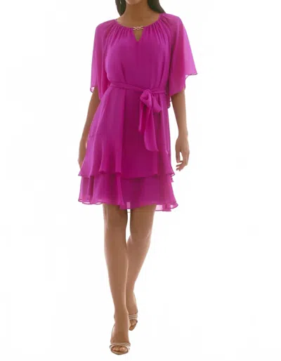 Joseph Ribkoff Tiered Ruffle Chiffon Midi Dress In Purple Orchid In Purple