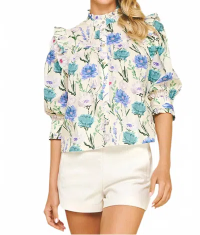 Pinch Floral Ruffle Blouse In Blue