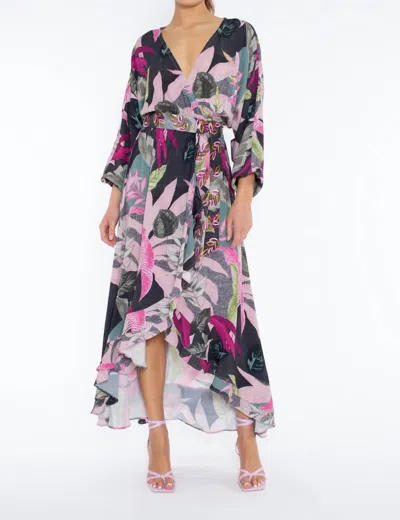 Taj By Sabrina Crippa Leaf Belted Hi-lo Dress In Pink Multi In Multi
