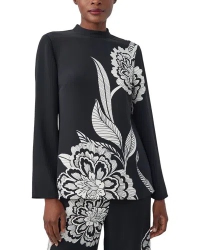Trina Turk Sugar Hill Floral-print Crewneck Top In Black