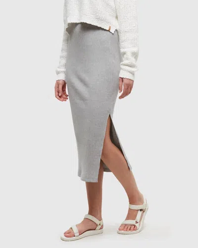 Tentree Walden Slim Fit High-rise Midi Knit Rib Skirt In Grey Heather