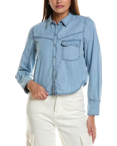 Free People Shrunken Denim Indigo Linen-blend Top In Blue