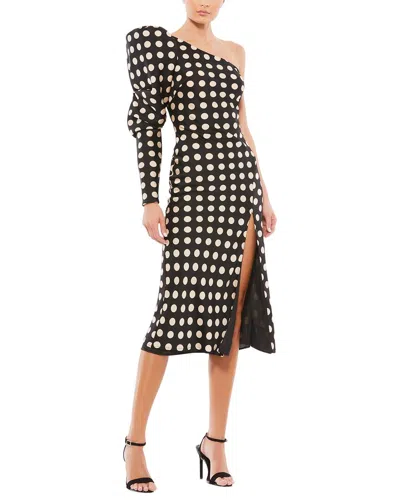 Mac Duggal Long Puff Sleeve Polka Dot Tea Length Dress In Black