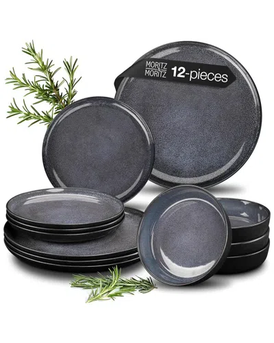 Moritz & Moritz Vida 12pc Blue Porcelain Dinnerware Set