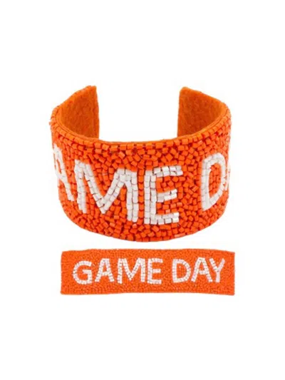 Sophia Collection Beaded Game Day Cuff Bracelet In Orange