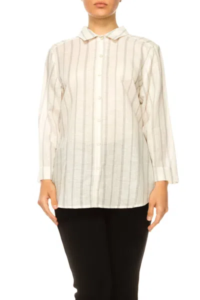 Hester & Orchard Long Sleeve Button Down Top In White Navy
