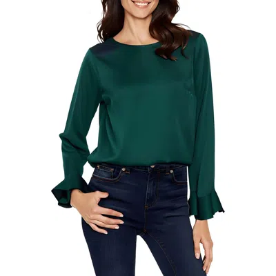 Cece Womens Round Neckline Ruffle Cuff Blouse In Green