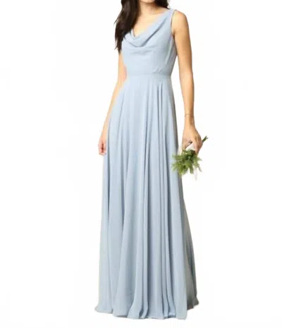 Eva Ronda Formal Long Sleeveless Cowl Neck Dress In Dusty Blue