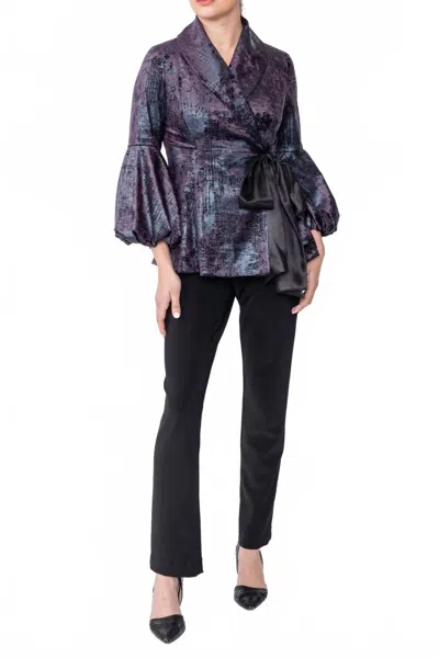 Ic Collection Shawl Collar Side Ribbon-tie Jacket In Violet Multi