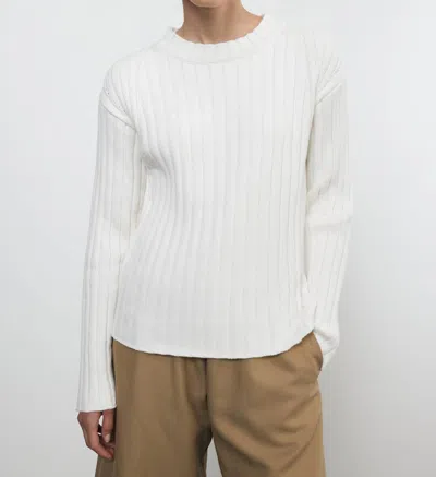 Enza Costa Powder Cashmere Cable Knit Crewneck Sweater In White