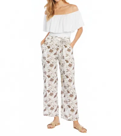 Skemo Flower Pants With Braided Belt In White In Multi