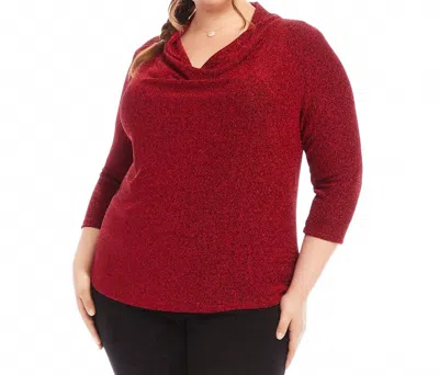 Karen Kane Plus Size Drape Neck Metallic Top In Red In Multi