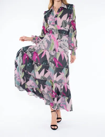 Taj By Sabrina Crippa Emma Smocked Waist Maxi In Pink Leaf