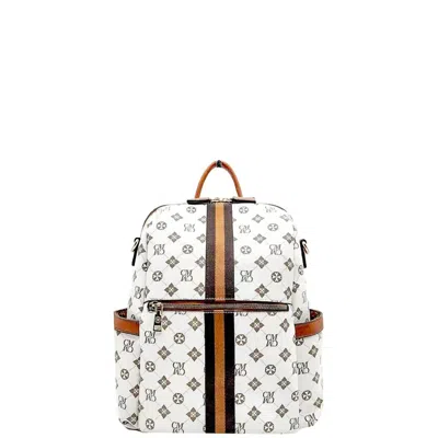 Suzie Bag Faux Leather Printed Backpack In Ivory / Tan
