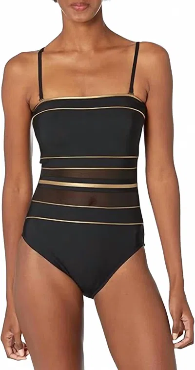 Gottex Onyx Bandeau Metallic One-piece Swimsuit In Black