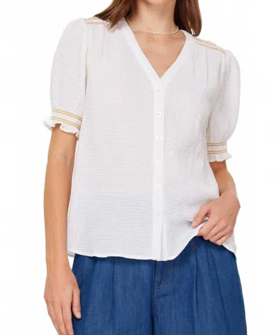 Current Air Smocked V-neck Blouse In White In White