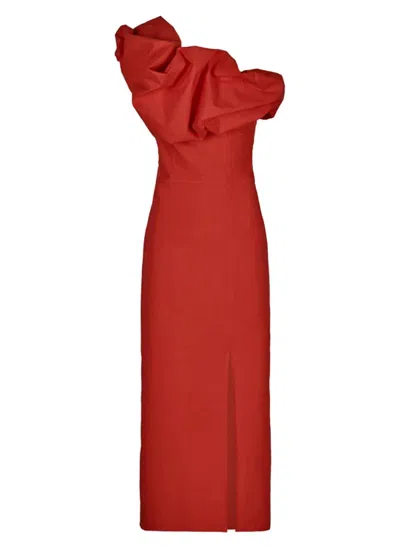 Johanna Ortiz Seneca Poem Poplin Midi Dress In Fire Red In Red