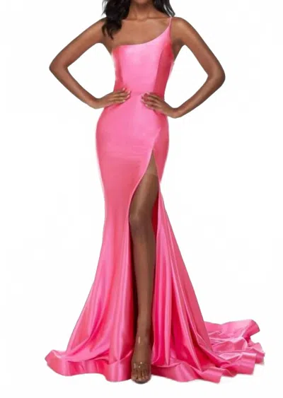Alyce Paris High Slit Gown In Shocking Pink In Pink