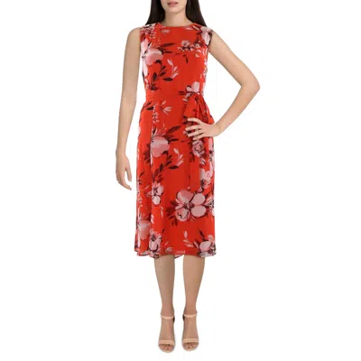 Kasper Womens Floral Print Sleeveless Midi Dress