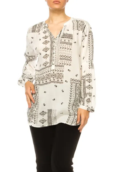 Grand & Greene Decorative Print Long Sleeve Top In Black White