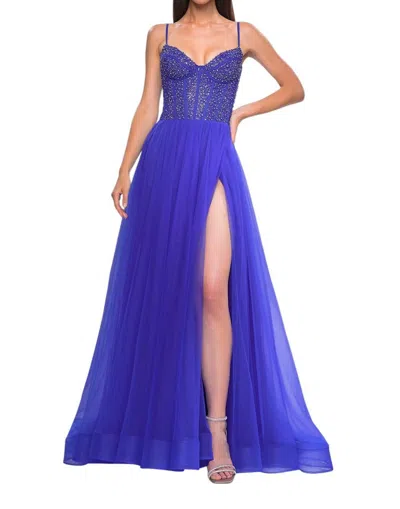 La Femme A-line Rhinestone Embellished Bodice Prom Dress In Royal Blue In Blue