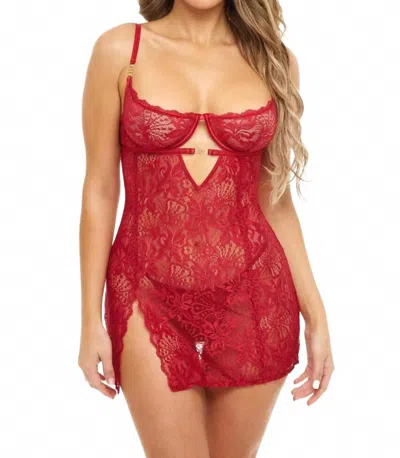 Oh La La Cheri Natasha Floral Lace Babydoll In Red Dahlia