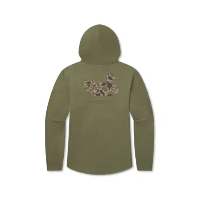 Southern Marsh Men's Classic Camo Duck Originals Hoodie Tee In Washed Dark Green In Green