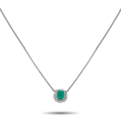 Lb Exclusive Platinum 0.16ct Diamond And Emerald Pendant Necklace Mf33-061625