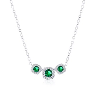 Simona Sterling Silver, Lab-grown Emerald And Natural Diamond Necklace - 0.35ct