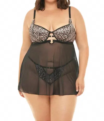 Oh La La Cheri Journee Leopard Print Babydoll - Plus Size In Leopard / Black In Black