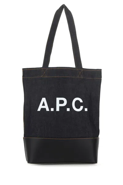 Apc Blue Denim And Leather Shopping Bag