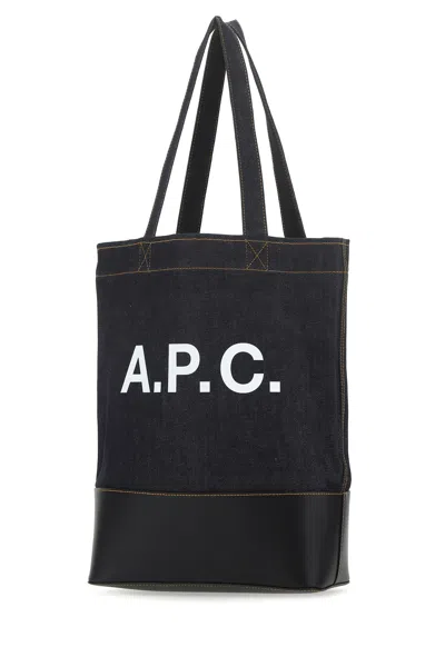 Apc Blue Denim And Leather Shopping Bag