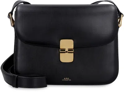 Apc A.p.c. Compact Black Calf Leather Shoulder Bag With Adjustable Strap