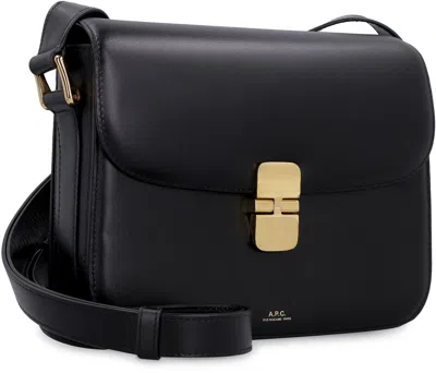 Apc A.p.c. Compact Black Calf Leather Shoulder Bag With Adjustable Strap