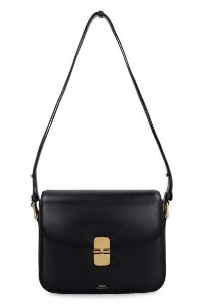 Apc A.p.c. Compact Black Calf Leather Shoulder Bag With Adjustable Strap