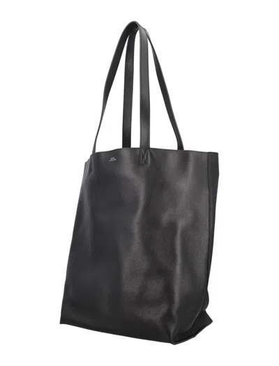 Apc A.p.c. Black Leather Maiko Shopping Bag In Black