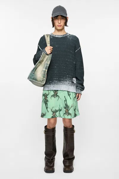Acne Studios Ruxer Drowned Printed Linen Dc In Green