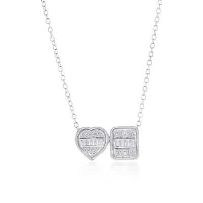 Simona Sterling Silver Heart & Emerald-cut Diamond Necklace