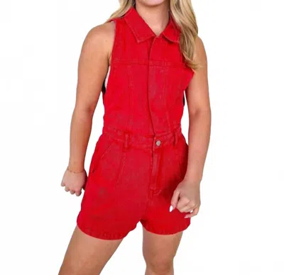 Baevely By Wellmade American West Romper In Red Denim