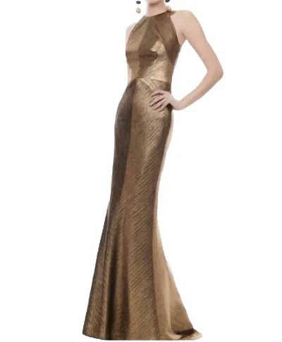 Frascara Halter Neck Long Gown In Gold