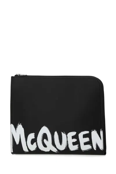 Alexander Mcqueen Men Black Leather Document Holder In Black