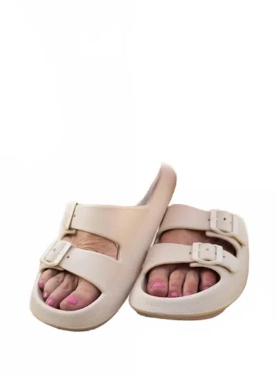 Julia Rose Buckle Slides Sandal In Taupe