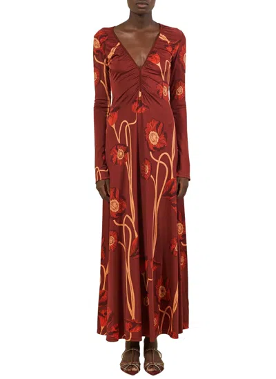Johanna Ortiz Nectar De Amapolla Dress In Papaver Red Yellow Brown In Red