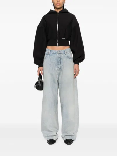 Alexander Wang Cropped Zip Up Cotton Hoodie